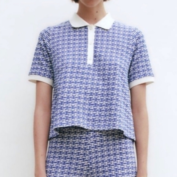 Zara Tops - Zara geometric print knit polo blue white medium @E